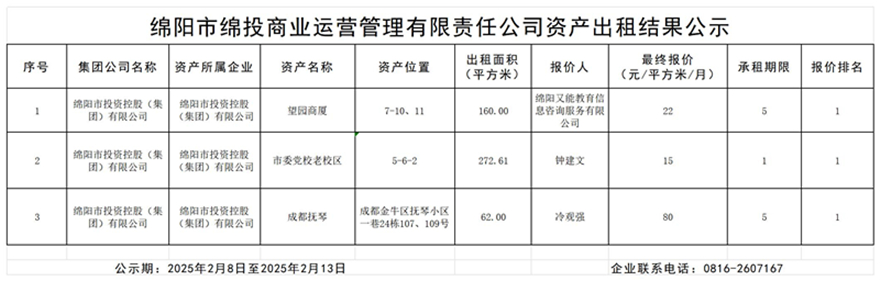 綿陽市綿投商業(yè)運營管理有限責任公司資產(chǎn)出租結(jié)果公示_結(jié)果公示模板_副本